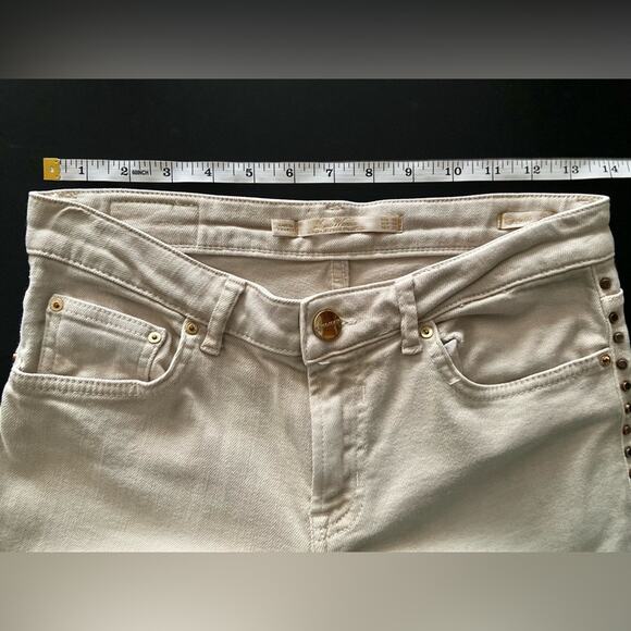 ZARA WOMAN ‘Cigarette Leg’ Studded Cream Denim Jeans sz 4 - Picture 12 of 16